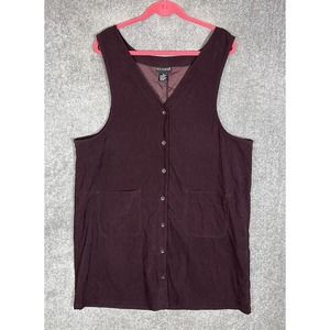 Eric Charles Sleeveless Vneck Button Up Dress Womens Size 2X Brown Patch Pockets